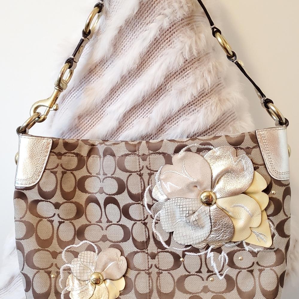 Coach Tan and Cream Floral Hobo Bag